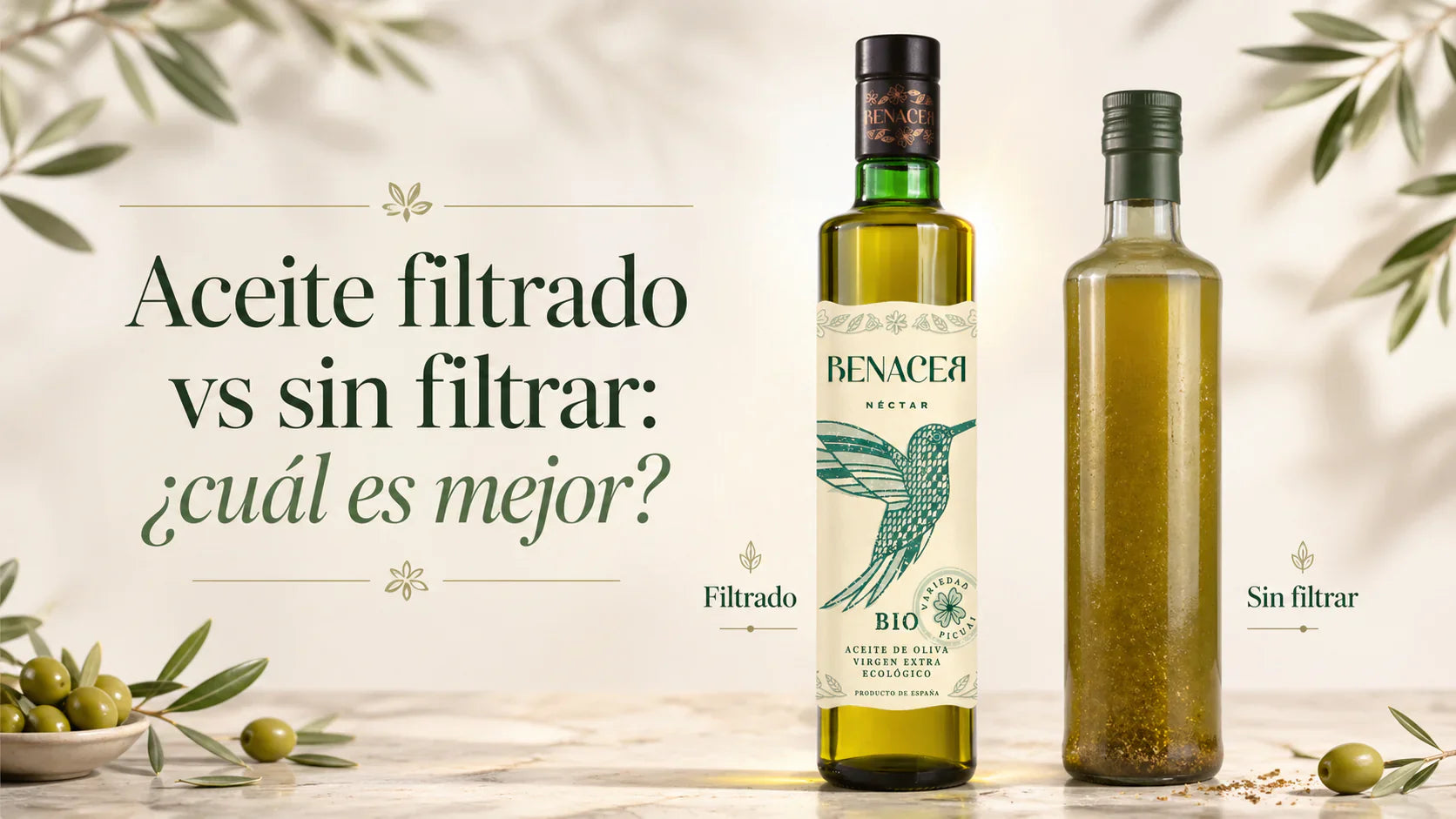 Aceite de oliva virgen extra ecológico filtrado vs sin filtrar – Aceites Renacer
