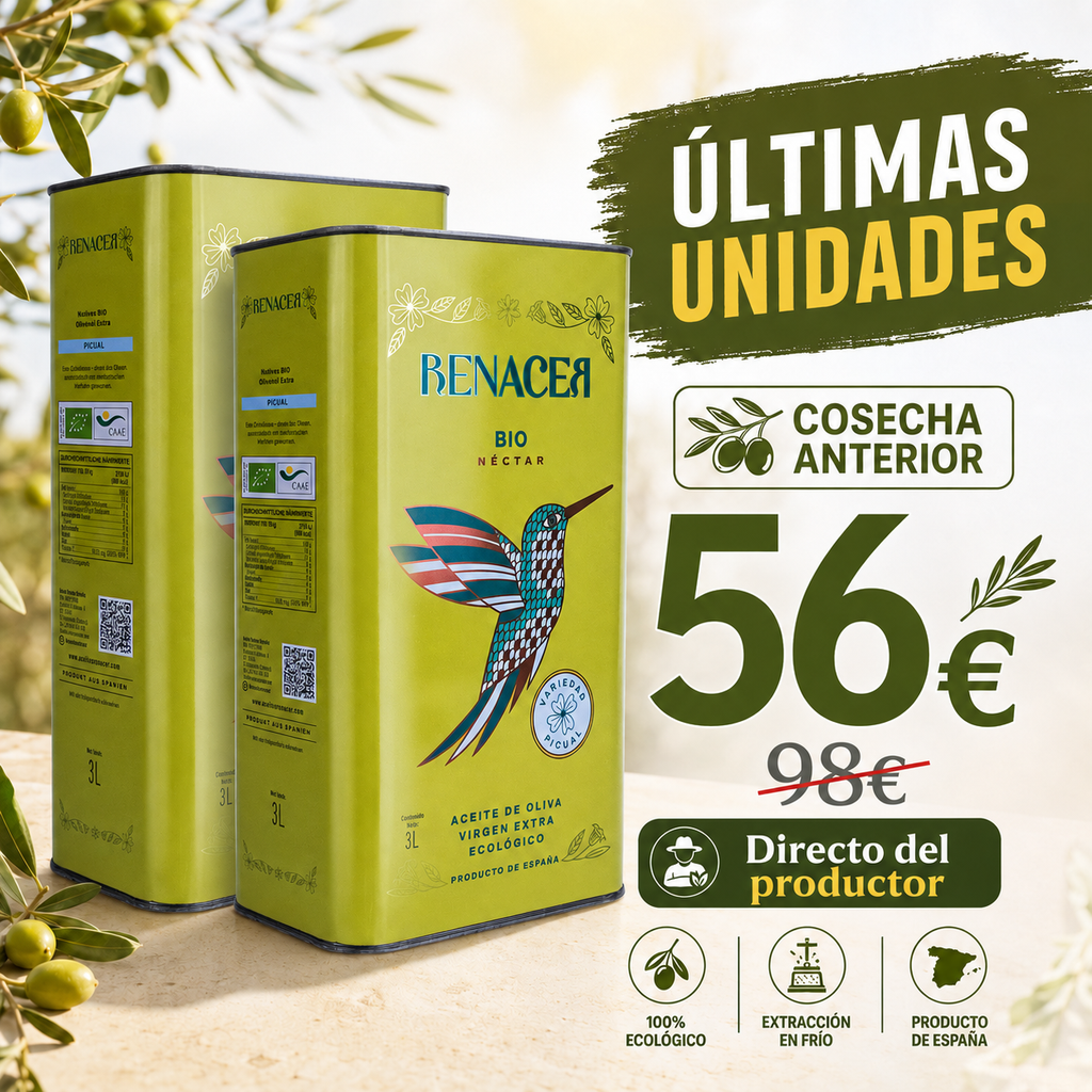 Aceite de Oliva Virgen Extra Ecológico Picual de Córdoba - Lata 3L Cosecha Anterior ¡ÚLTIMAS UNIDADES!