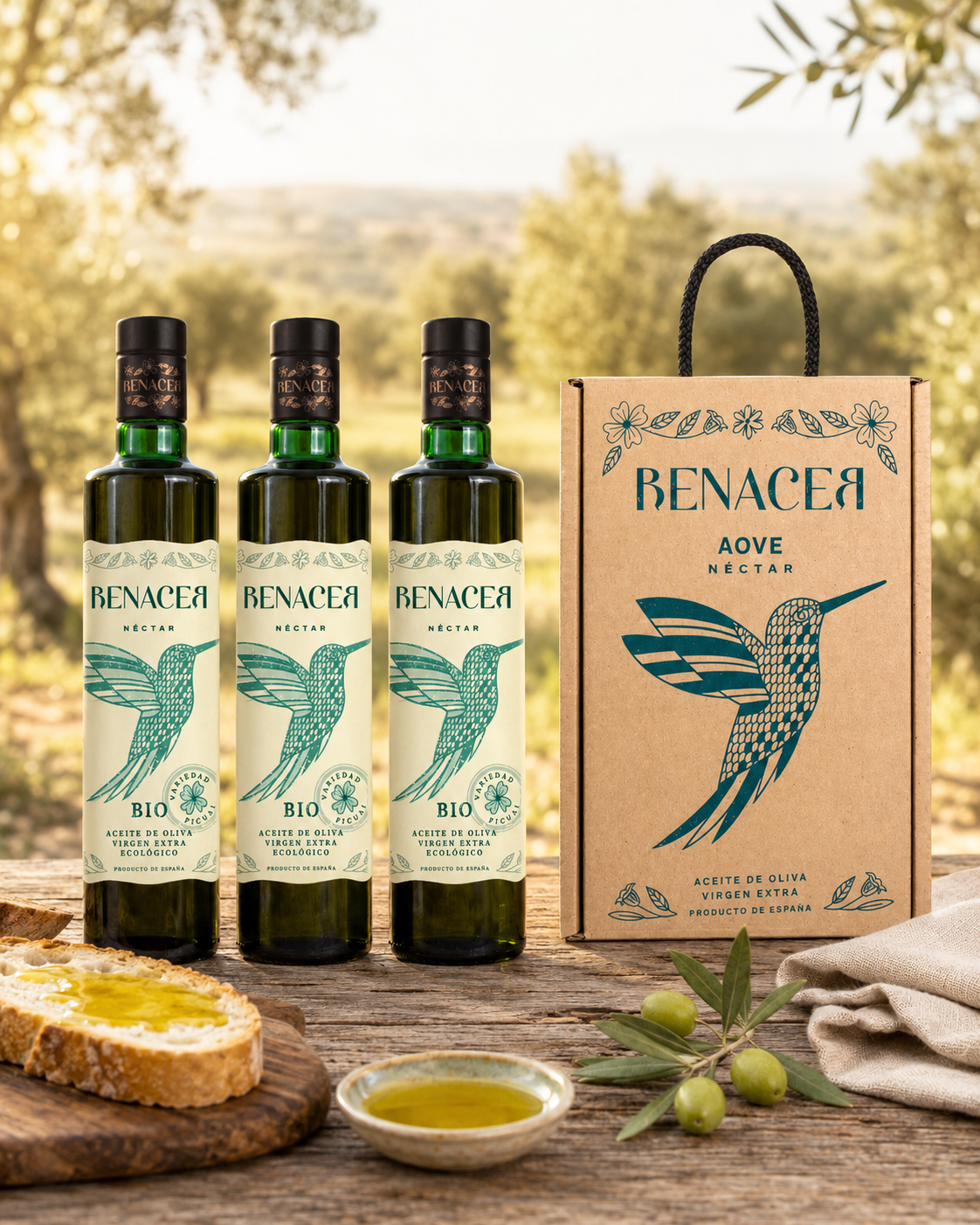 Estuche Regalo AOVE Picual Ecológico – 3 Botellas 500 ml | Aceites Renacer