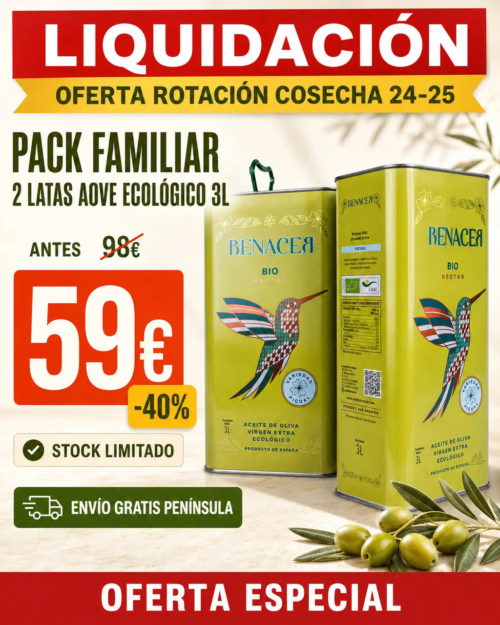 🔥 Dernières bidons 3L Huile d'Olive Vierge Extra Bio – Récolte Précédente