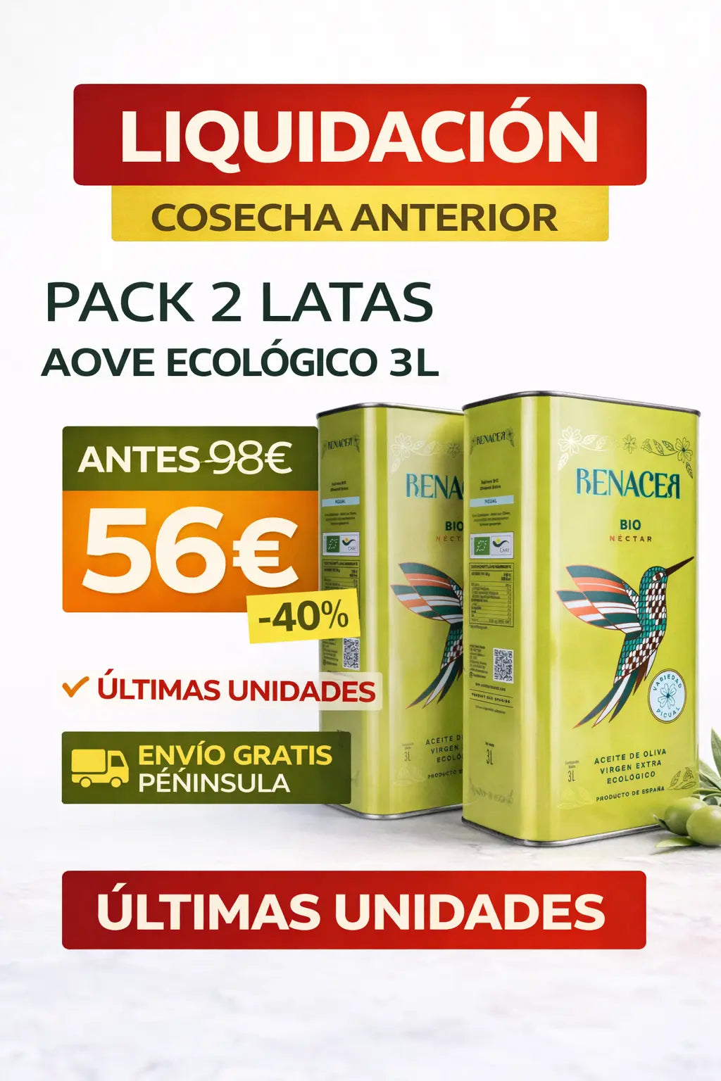 🔥 Últimas Latas 3L AOVE Ecológico – Cosecha Anterior (Precio Especial)